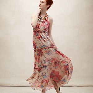 ANTHROPOLOGIE silk floral maxi dress GREYLIN CATALINA